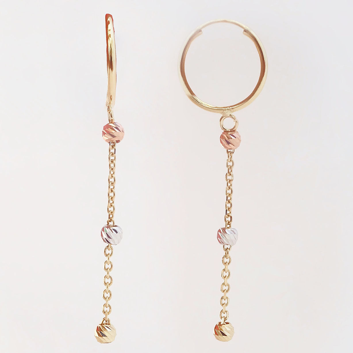 Amor Eterno - Arracadas Colgantes 3 Oros / Aretes 10k